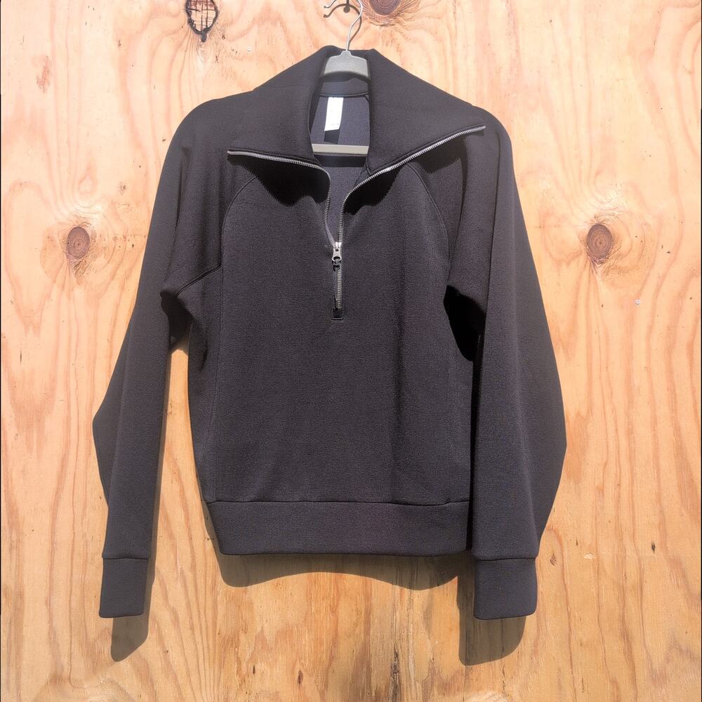 Spanx Airessentials Half Zip Wide Collar Black Pullover Women's Med